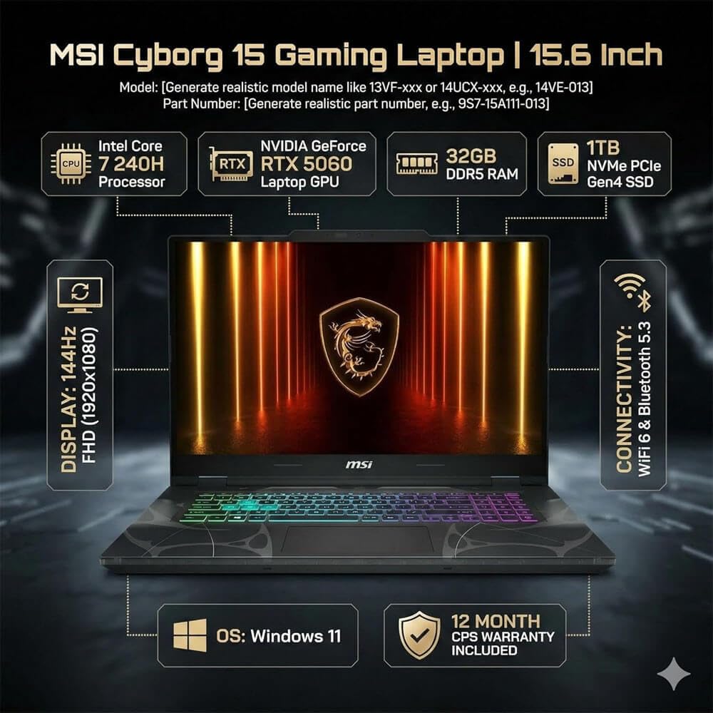 Amazon.com: msi 15.6 Inch Cyborg 15 Gaming Laptop Intel Core 7